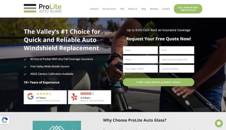 <strong>Aumento de los envíos de presupuestos gratuitos en un 204%</strong> en la página de inicio de Prolite Autoglass con CRO
